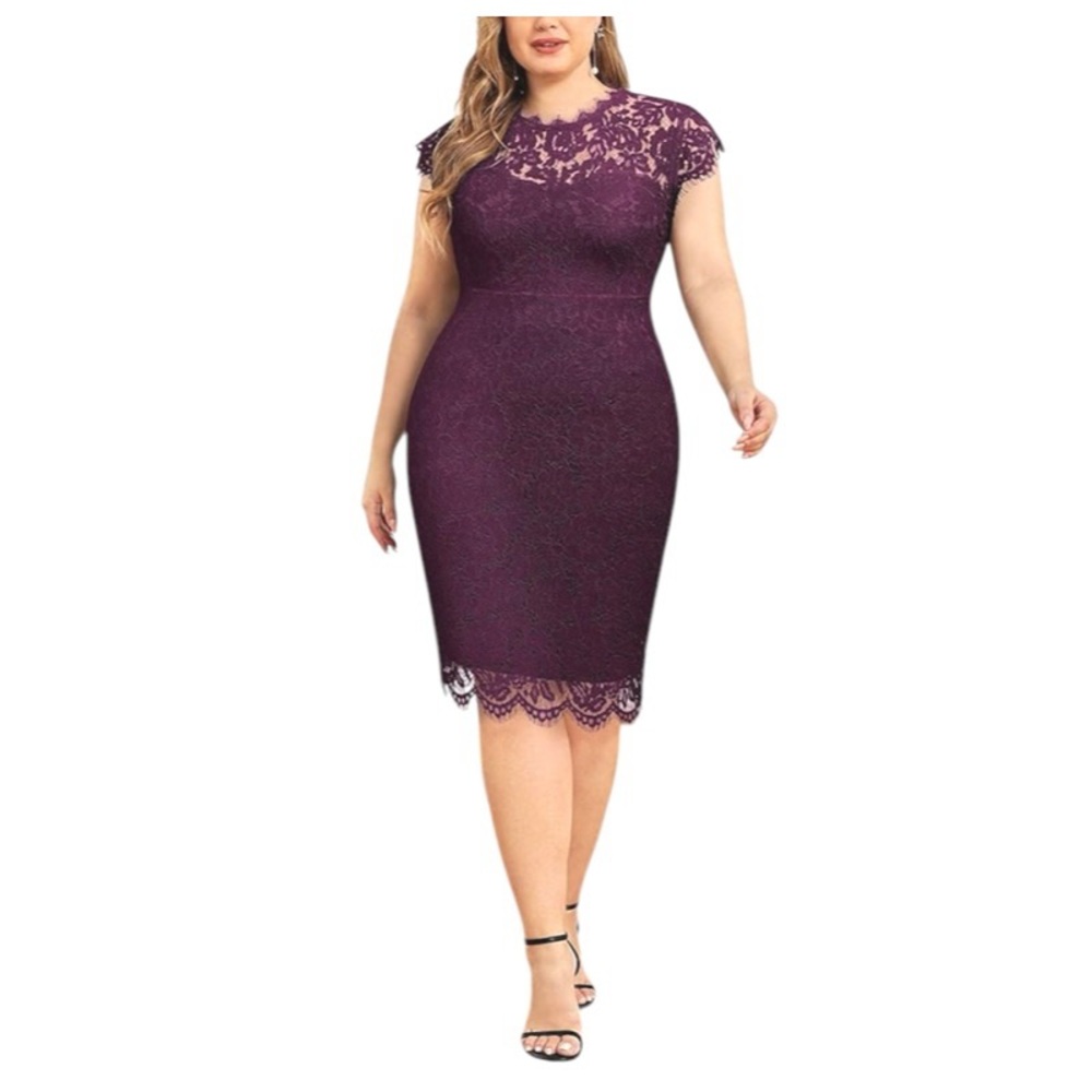 Fashion to Figure Dress Evening Mock Neck Lace Cap Sleeve Cocktail Dress Size 2X